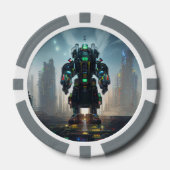 ロボット4グレー1ストライプのトランプのポーカーチップ ポーカーチップ (正面)