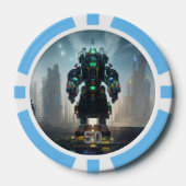 ロボット4ライトブルー50ストライプのトランプのポーカーチップ ポーカーチップ (正面)