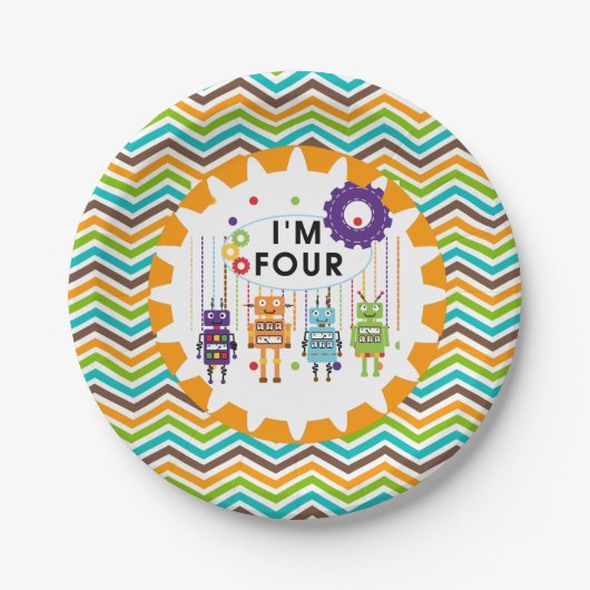 ロボット4th誕生日紙プレート ペーパープレート (正面)