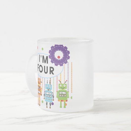 ロボット4th誕生日Tシャツとギフト フロストグラスマグカップ (正面左)