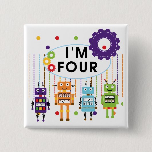 ロボット4th誕生日Tシャツとギフト 缶バッジ (正面)