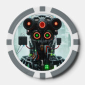 ロボット5グレー1ストライプのトランプのポーカーチップ ポーカーチップ (正面)