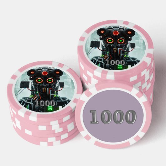 ロボット5ピンク1000ストライプのトランプのポーカーチップ ポーカーチップ (積み重ね)