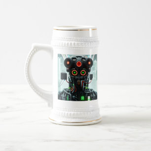 ロボット5ホワイトスタイン金ゴールドトリム ビールジョッキ