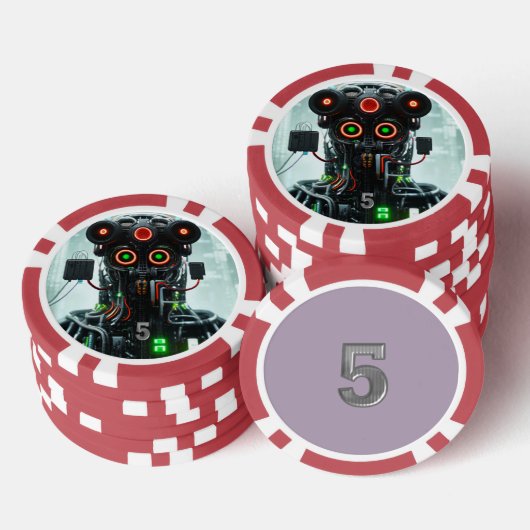 ロボット5レッド5ストライプのトランプのポーカーチップ ポーカーチップ (積み重ね)