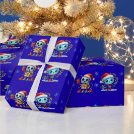 ロボット クリスマス バースデー ラッピングペーパー ネイビーブルー