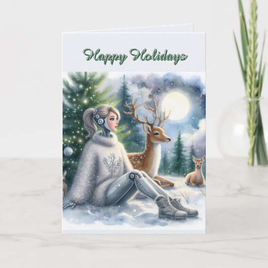 ロボット ハッピー ホリデー テック ガール カード (正面)