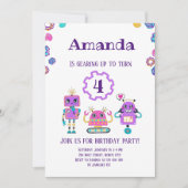 ロボット・パーティー・ガール・ピンクの誕生日 招待状 (正面)