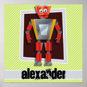 ロボット、ライムグリーンとホワイトストライプロボット ポスター (正面)