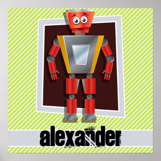 ロボット、ライムグリーンとホワイトストライプロボット ポスター (正面)