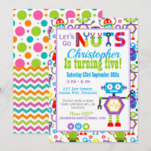 ロボット レッツ ゴー ナッツ バースデー パーティー 招待状 (正面/裏面)