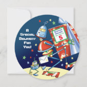 ロボット、特別配達少年の5歳の誕生日パーティー 招待状 (正面)