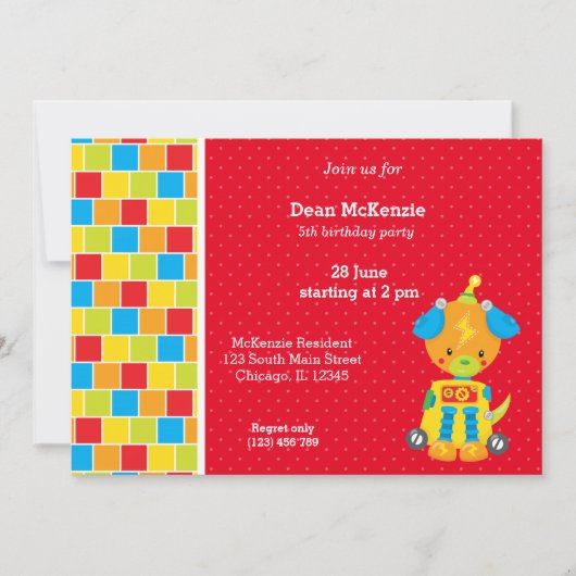 ロボット*背景色の選択 招待状 (正面)