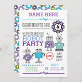ロボット 誕生日パーティー 青いギア コグ ロボット 招待状 (正面/裏面)