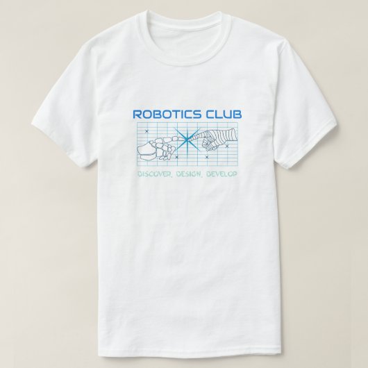 ロボティクスクラブ – 発見、デザイン、開発 Tシャツ (デザイン正面)