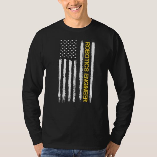 ロボティクス技術者アメリカ国旗エンジニアリング卒業生 Tシャツ (正面)