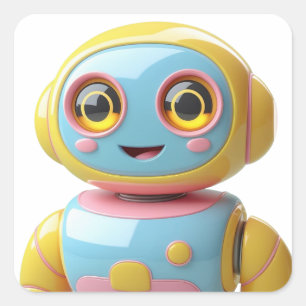 ロボ保ット笑顔ステッカー – かわいいビニールデカール スクエアシール