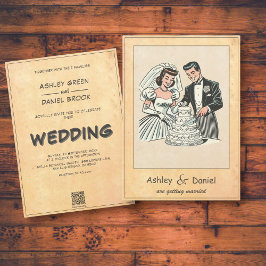 ロマお洒落ンチック新郎新婦50s漫画結婚 招待状