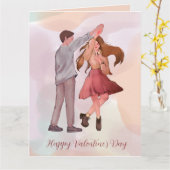 ロマかわいらしンス踊りカップルのバレンタインデーのカード カード (黄色い花)