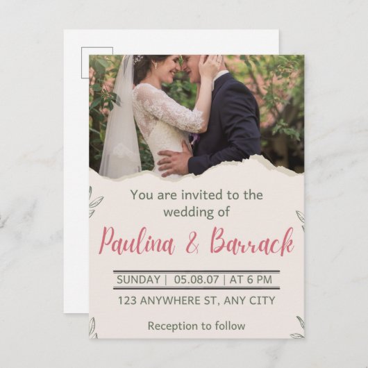 ロマエレガントモダンティックなミニマル結婚主義写真 インビテーションポストカード (正面/裏面)