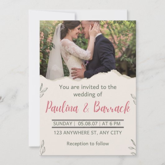 ロマエレガントモダンティックなミニマル結婚主義写真 招待状 (正面)