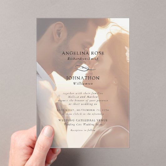 ロマエレガントモダンティ写真結婚の アクリル招待状 (インサイチュ (ポータブル))