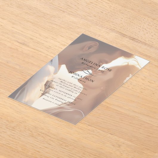 ロマエレガントモダンティ写真結婚の アクリル招待状 (レイダウン)