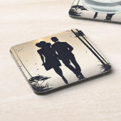 ロマエレガントンスシルエットカップル日没の散歩 コースター (左側)