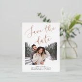 ロマエレガントンス |写真の保存日付バラ金ゴールド 箔招待状ポストカード (立ち正面)