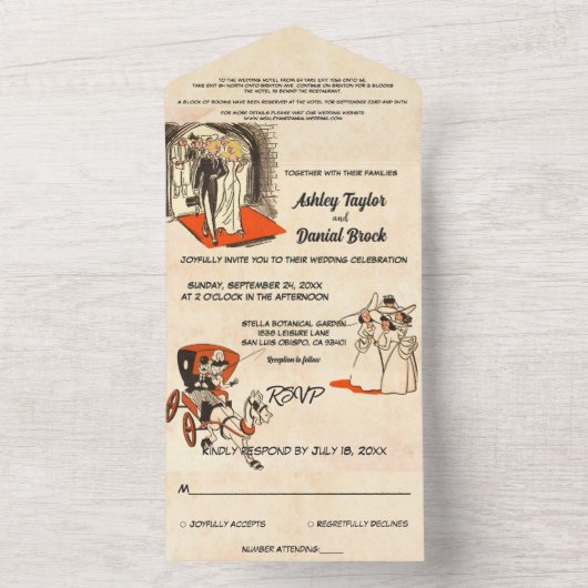 ロマエレガントンチカップル漫画本をテーマに結婚した オールインワン招待状 (内側)