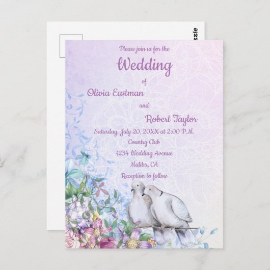 ロマパーソナライズされたティックな白い結婚鳩 ポストカード (正面/裏面)