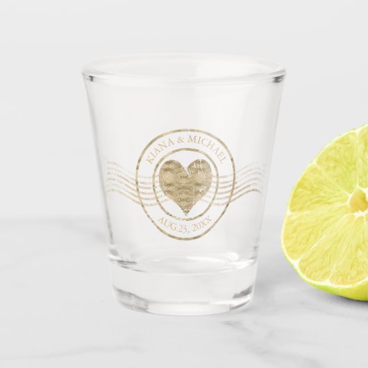ロマフランスのンス結婚ハートの金ゴールドID870 ショットグラス (正面)