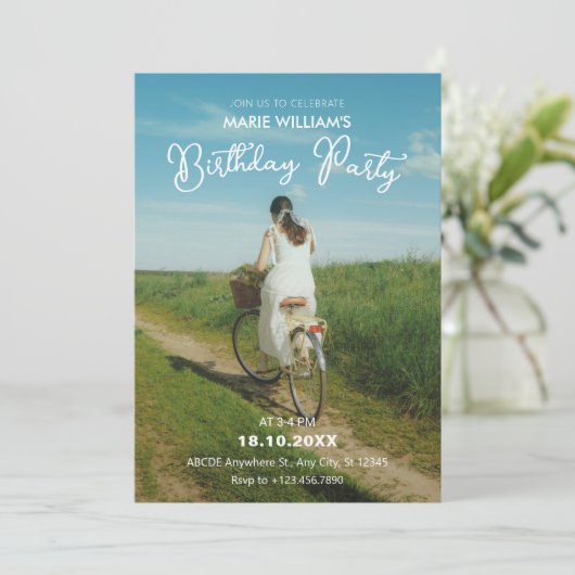 ロマミニマルンス美的写真誕生日 招待状 (スタンド正面)