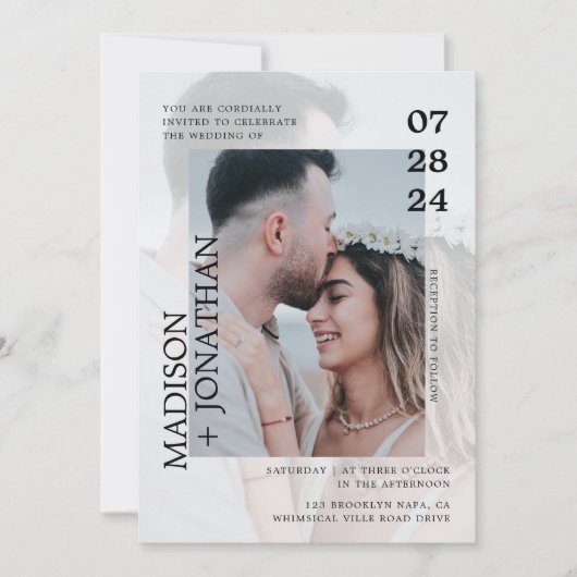 ロマモダンスタイリッシュティ写真結婚の 招待状 (正面)