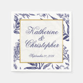 ロマモダンンチネイビー青金ゴールドボタニッ結婚クス スタンダードカクテルナプキン (正面)