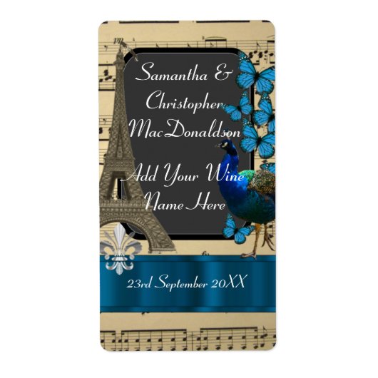 ロマンかわいらしティックなヴィンテージパリ結婚のワインボトル ラベル (正面)