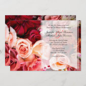 ロマンかわいらしティック·ピンク·結婚ローズズ 招待状 (正面/裏面)