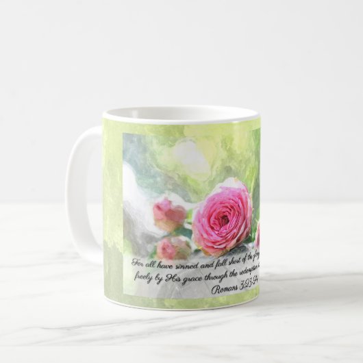 ロマンの3:23及び24のマグを持つ水彩画のバラ コーヒーマグカップ (正面左)