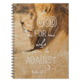 ロマンの8:31のオレンジ金ゴールドのライオンの聖書の引用文のノート ノートブック (正面)