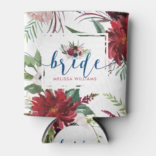 ロマンはっきりしたスはっきりした深い赤と青の花 缶クーラー (正面)