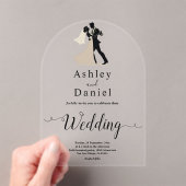 ロマンエレガントクカップル黒白シック結婚ズ アクリル招待状 (インサイチュ (ポータブル))