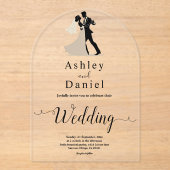 ロマンエレガントクカップル黒白シック結婚ズ アクリル招待状 (正面)