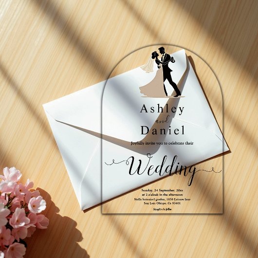ロマンエレガントクカップル黒白シック結婚ズ アクリル招待状