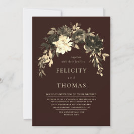 ロマンエレガントクダークチョコレートQRコー結婚ド 招待状