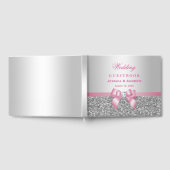 ロマンエレガントクピンクボウ&シルバーグリッターズ結婚 ゲストブック (全面)