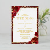 ロマンエレガントク王室の・レッド・ロ結婚ローズの金ゴールド 箔招待状 (立ち正面)