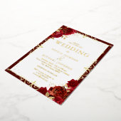 ロマンエレガントク王室の・レッド・ロ結婚ローズの金ゴールド 箔招待状 (回転した状態)