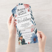 ロマンエレガントチカップル水彩フローラ結婚ズ オールインワン招待状 (貼ってはがせる)