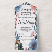 ロマンエレガントチカップル水彩フローラ結婚ズ オールインワン招待状 (内側)