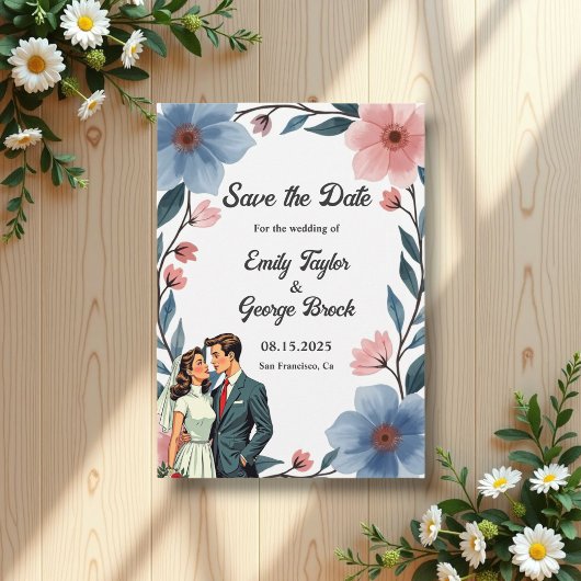 ロマンエレガントチカップル水彩フローラ結婚ズ セーブザデート